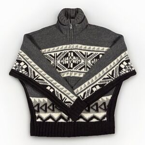 Lauren Ralph Lauren Women's M Wool Blend Zip Sweater Jacket Hooded Nordic Aztec